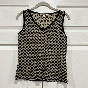 ST. JOHN Patterned Knit Shell Tank Black Gold Size P
